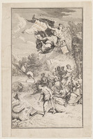 KG 12764
          <br/>
          Titelpagina van, en allegorie op 'Delphini Sacra reporto'.
          <br/>
          <em>Picart, Bernard (1673-1733)</em>